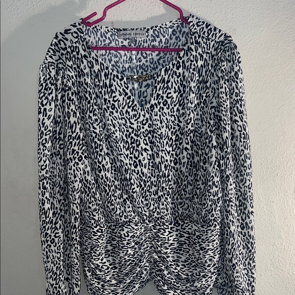 Absolutely Famous Monochrome Leopard Print Blouse